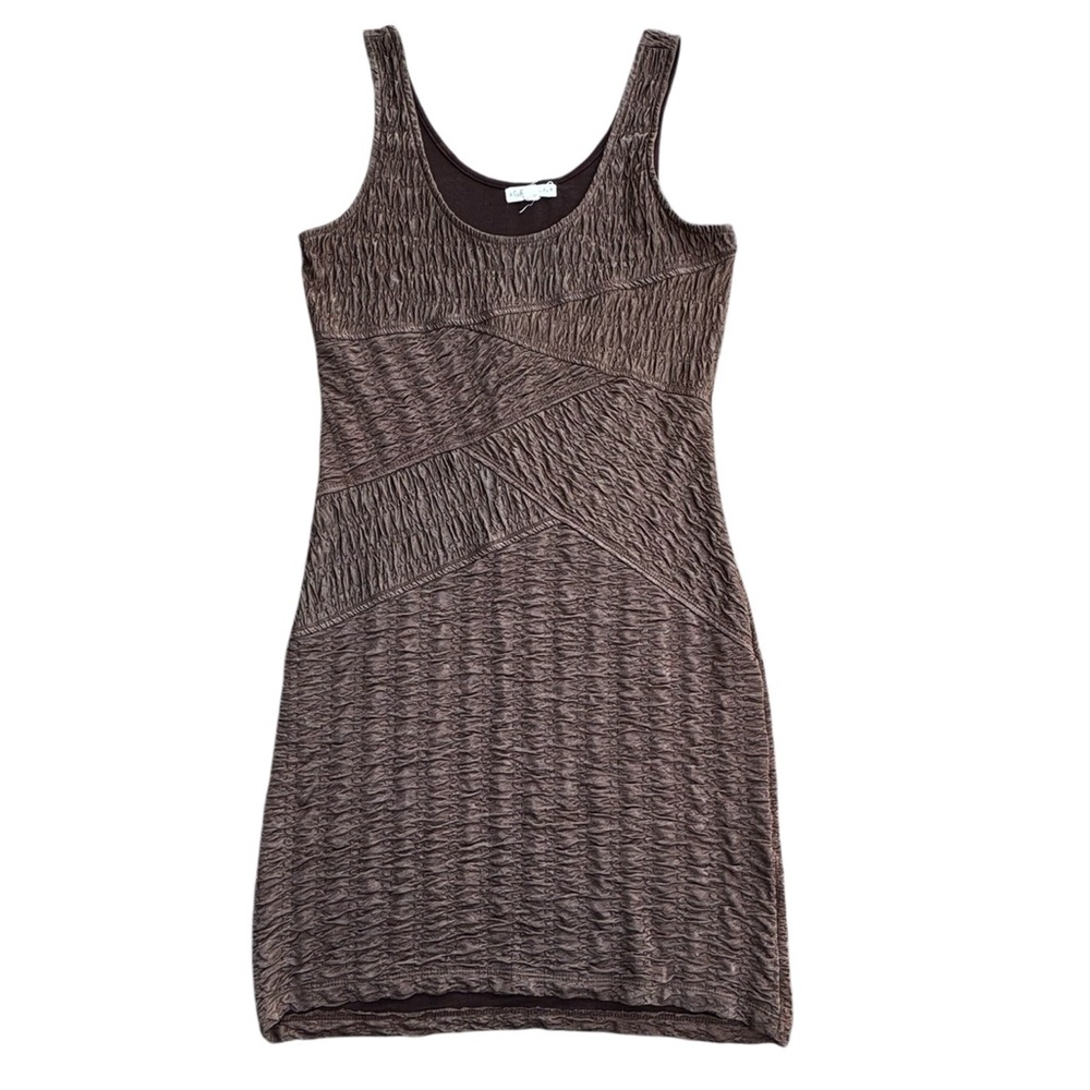 Cotton Candy Brown Stretch Textured Bodycon Sleeveless Dress, XL